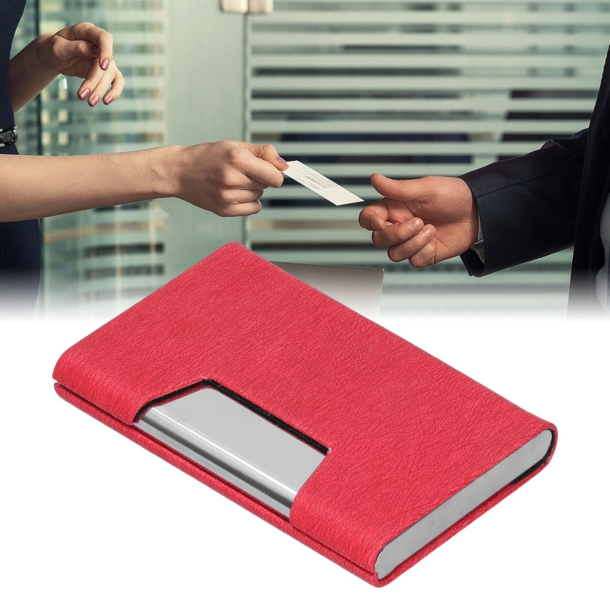 Business Name Card Holder Case Stainless Steel Organizer Portable for Business WorksRed 336#