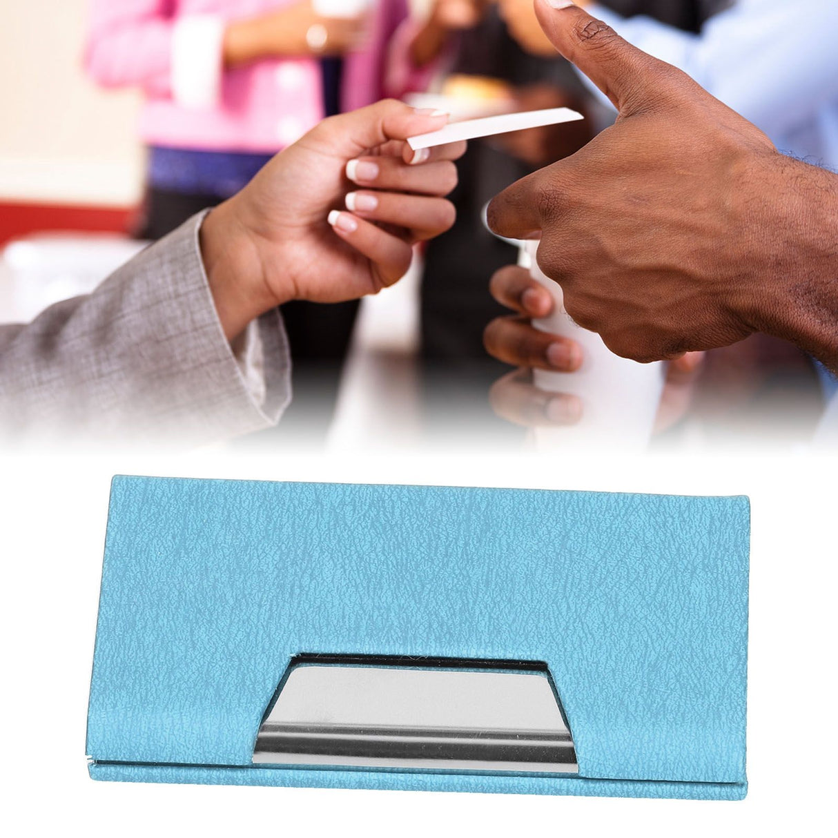 Business Name Card Holder Case Stainless Steel Organizer Portable for Business WorksBlue 336#