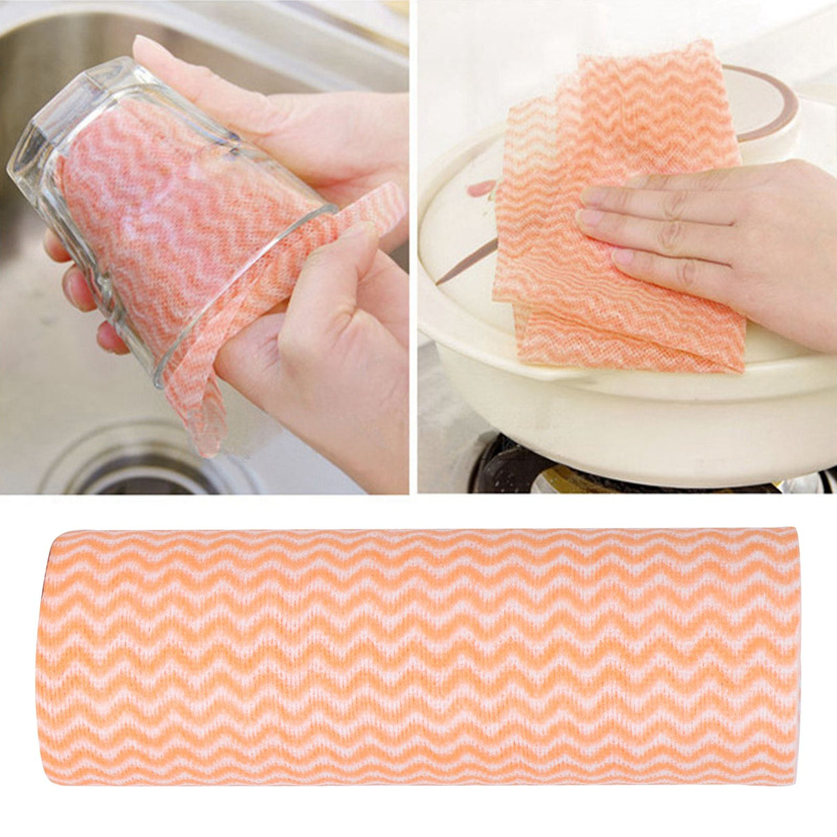 NonWoven Fabric Disposable Rag Dishcloth Washing Cleaning Cloth Towel Kitchen Supplies(Orange )