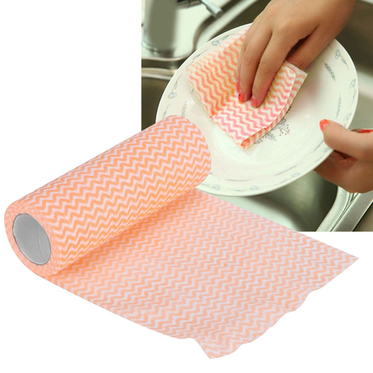 NonWoven Fabric Disposable Rag Dishcloth Washing Cleaning Cloth Towel Kitchen Supplies(Orange )