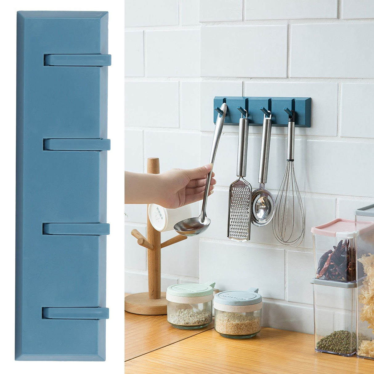 Wall Row Hook Punch Free Coat Key Holder Door Hat Hanger for Bathroom Wall Door Decor(Dark Blue )