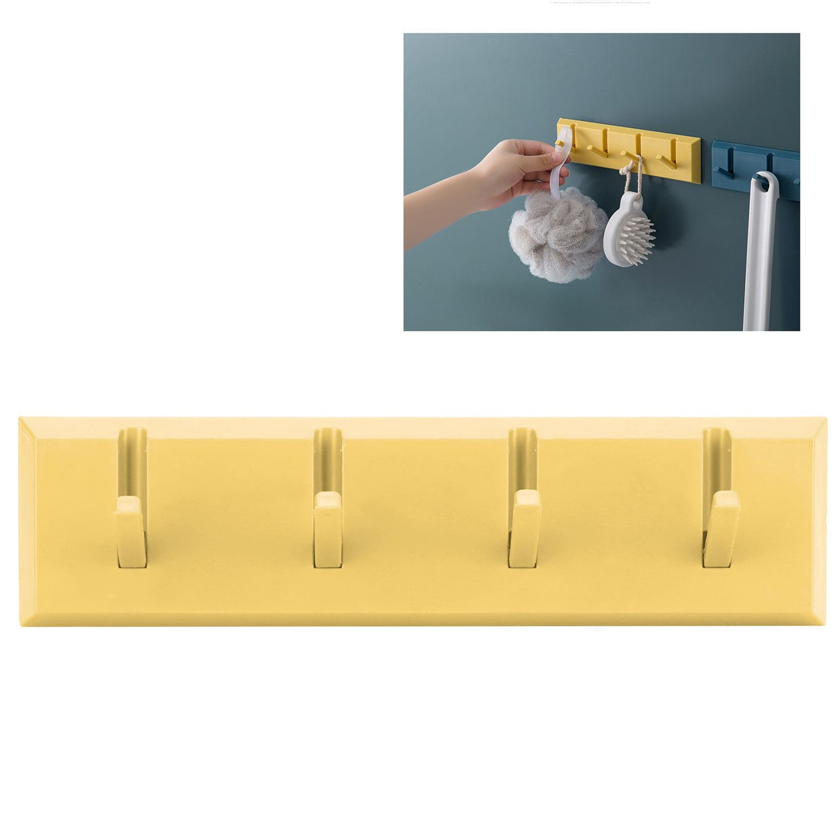 Wall Row Hook Punch Free Coat Key Holder Door Hat Hanger for Bathroom Wall Door Decor(Yellow )