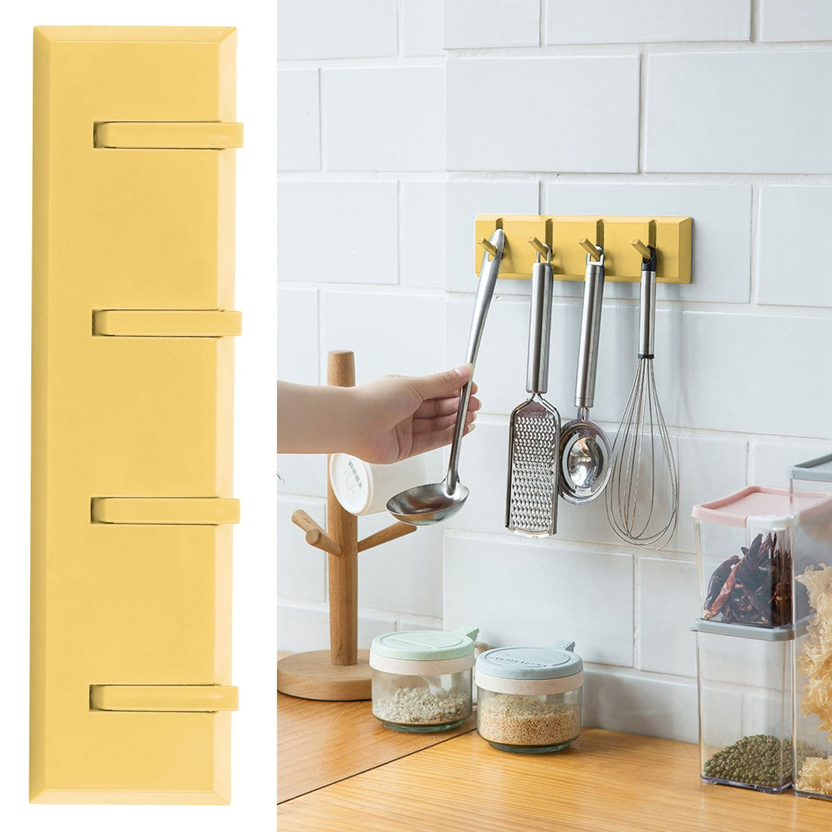 Wall Row Hook Punch Free Coat Key Holder Door Hat Hanger for Bathroom Wall Door Decor(Yellow )