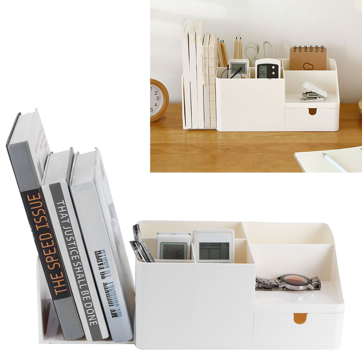 Drawer Type Desk Storage Box Book Stand Stationery Remote Control Holder for Home Desktop