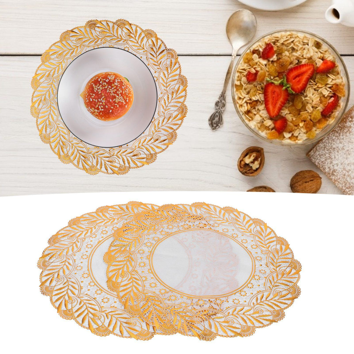 2PCS 30cmx30cm Table Mats Gold Dining Table Placemats for Wedding Party SuppliesStyle 02