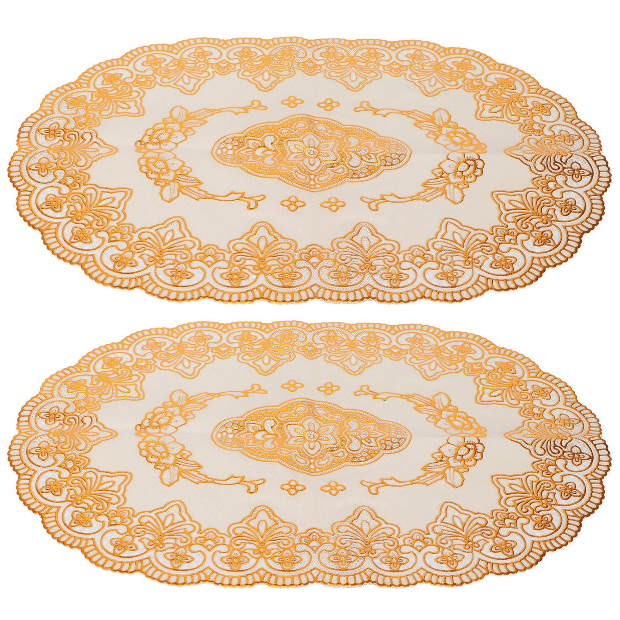 2Pcs PVC Table Mat Gold Placemats Cup Coaster Pad Kitchen Restaurant Wedding DecorationOval 01