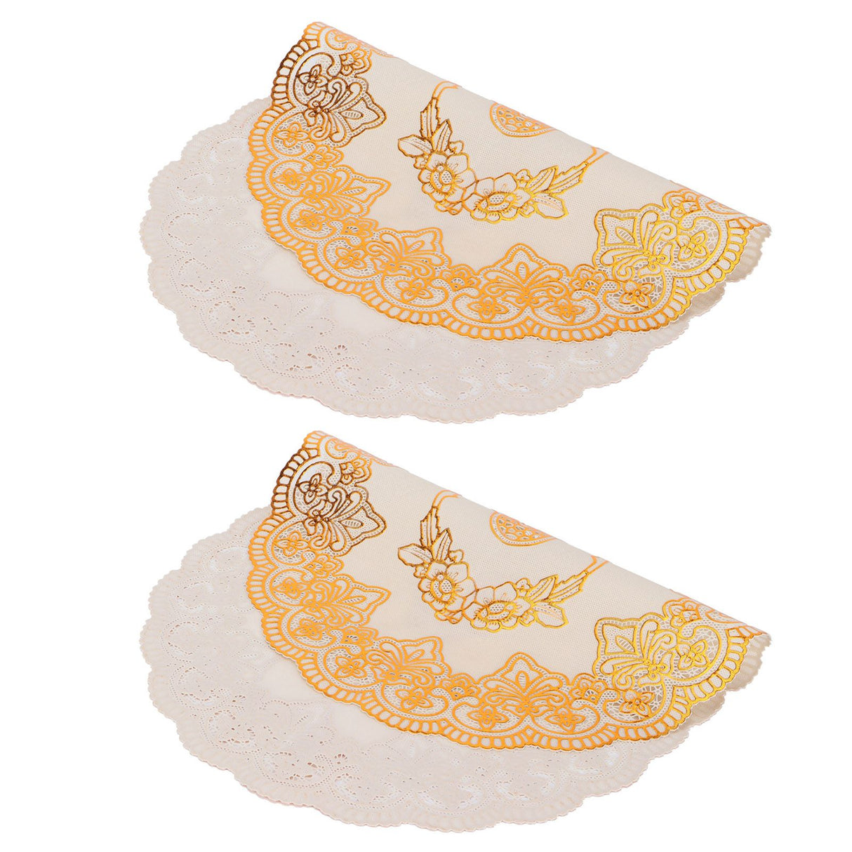 2Pcs PVC Table Mat Gold Placemats Cup Coaster Pad Kitchen Restaurant Wedding DecorationOval 01
