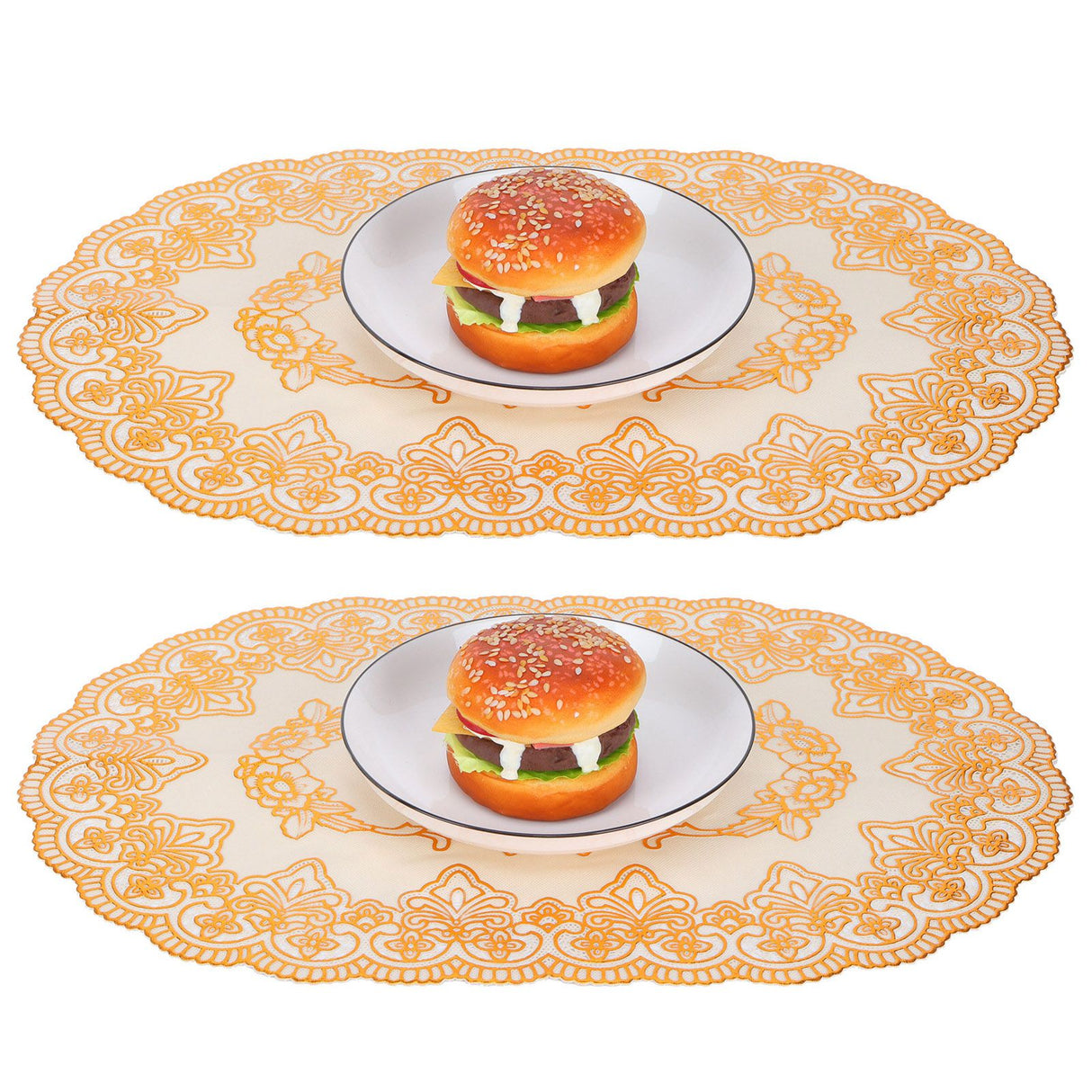 2Pcs PVC Table Mat Gold Placemats Cup Coaster Pad Kitchen Restaurant Wedding DecorationOval 01