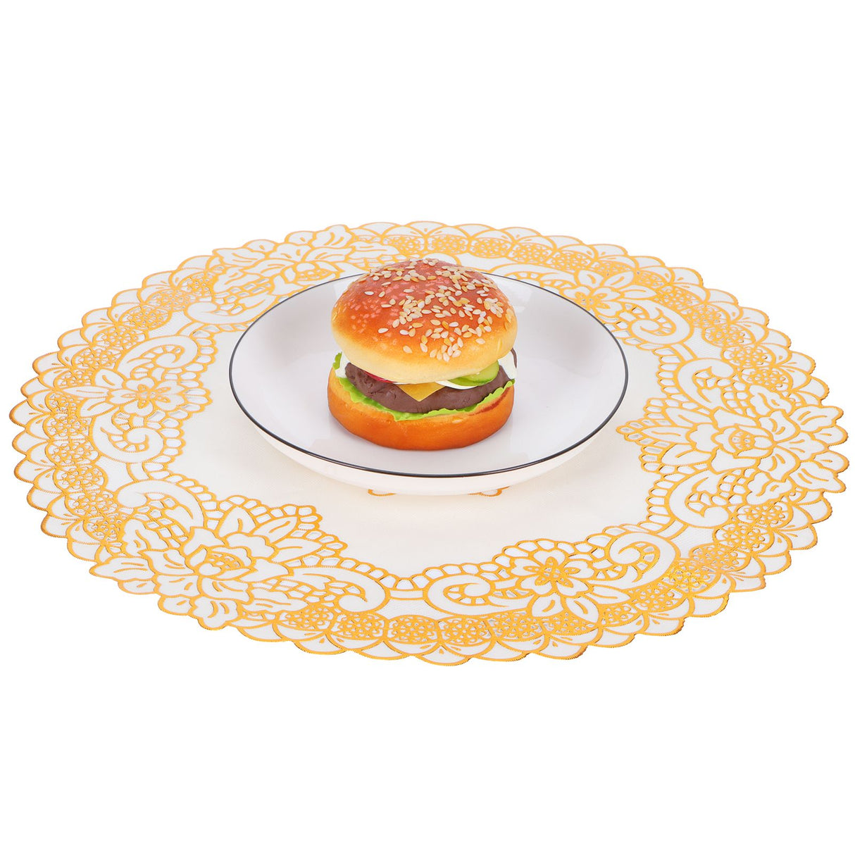 2PCS 38x38cm Table Mats PVC Gold Placemats Cup Mat Coaster for Wedding Party SuppliesRound 02