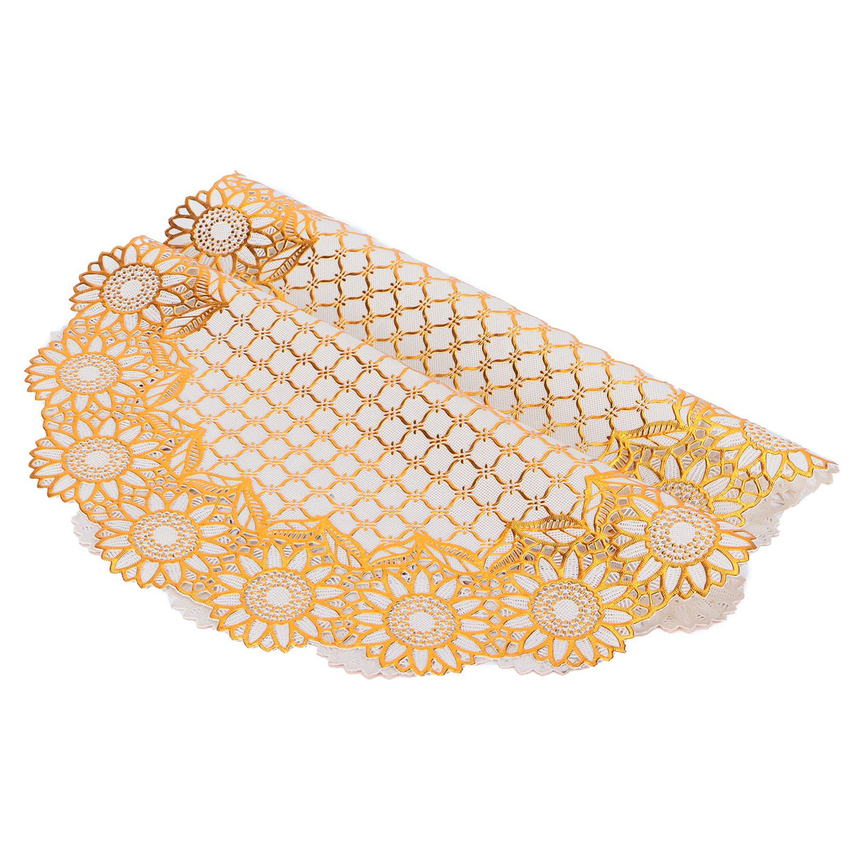 2PCS 38x38cm Table Mats PVC Gold Placemats Cup Mat Coaster for Wedding Party SuppliesRound 03