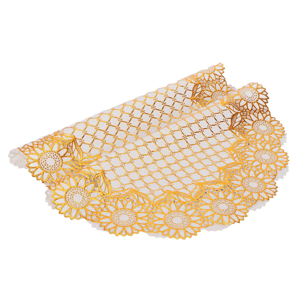 2PCS 38x38cm Table Mats PVC Gold Placemats Cup Mat Coaster for Wedding Party SuppliesRound 03