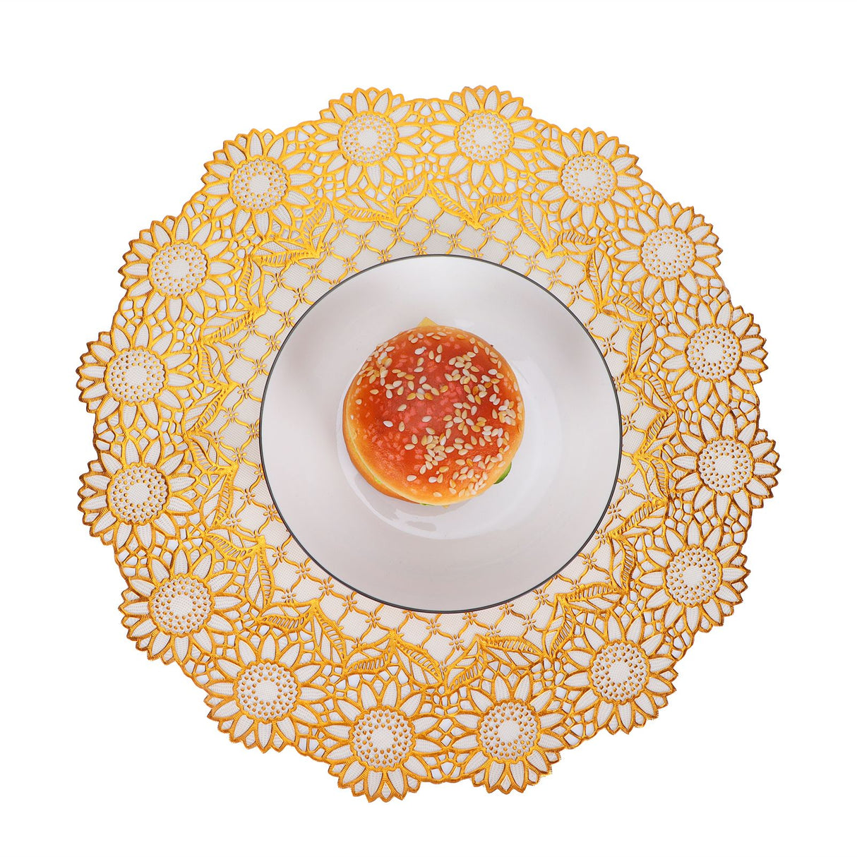 2PCS 38x38cm Table Mats PVC Gold Placemats Cup Mat Coaster for Wedding Party SuppliesRound 03