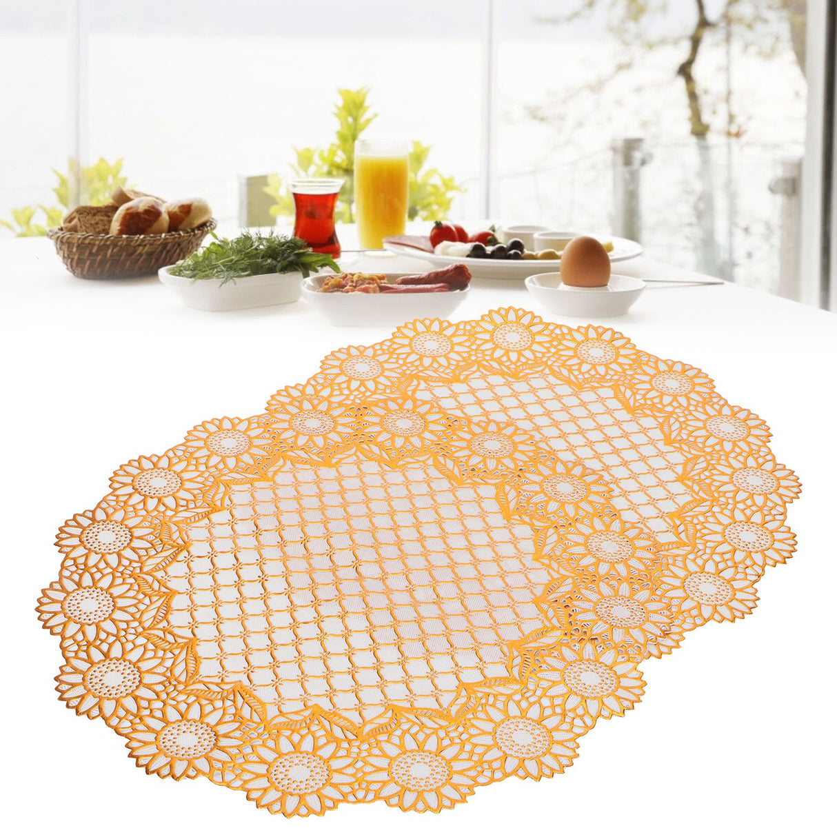 2PCS 38x38cm Table Mats PVC Gold Placemats Cup Mat Coaster for Wedding Party SuppliesRound 03