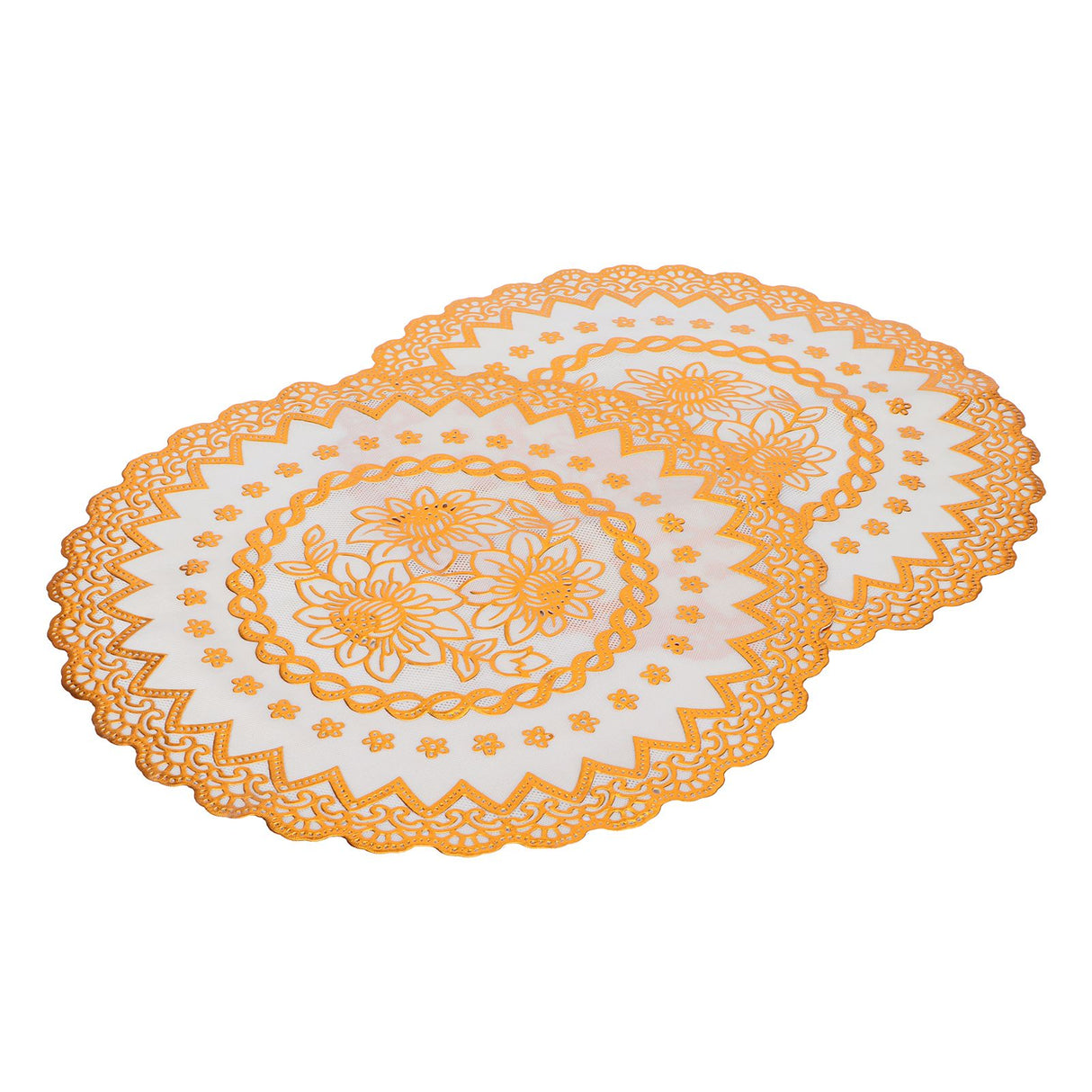 2PCS 38x38cm Table Mats PVC Gold Placemats Cup Mat Coaster for Wedding Party SuppliesRound 04