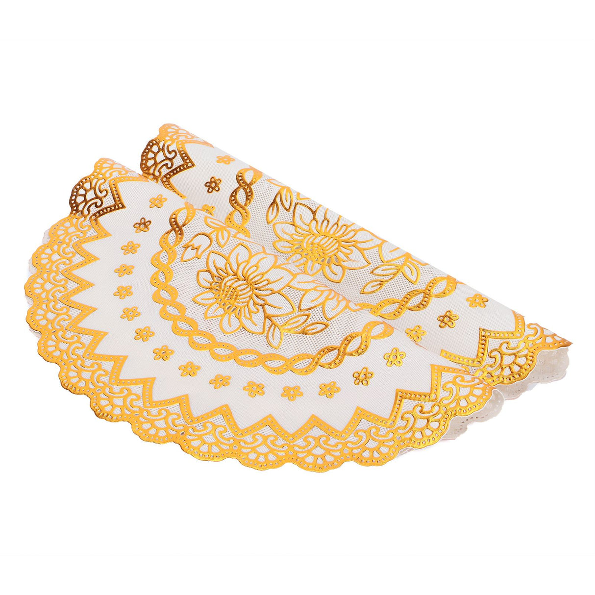 2PCS 38x38cm Table Mats PVC Gold Placemats Cup Mat Coaster for Wedding Party SuppliesRound 04