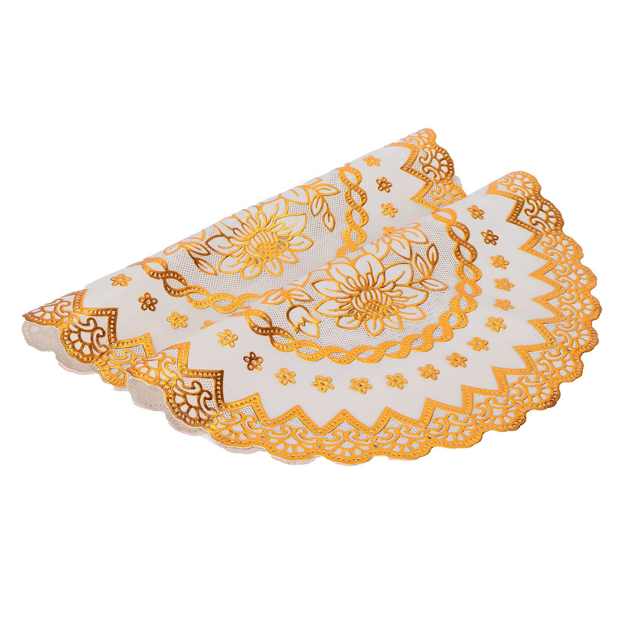 2PCS 38x38cm Table Mats PVC Gold Placemats Cup Mat Coaster for Wedding Party SuppliesRound 04