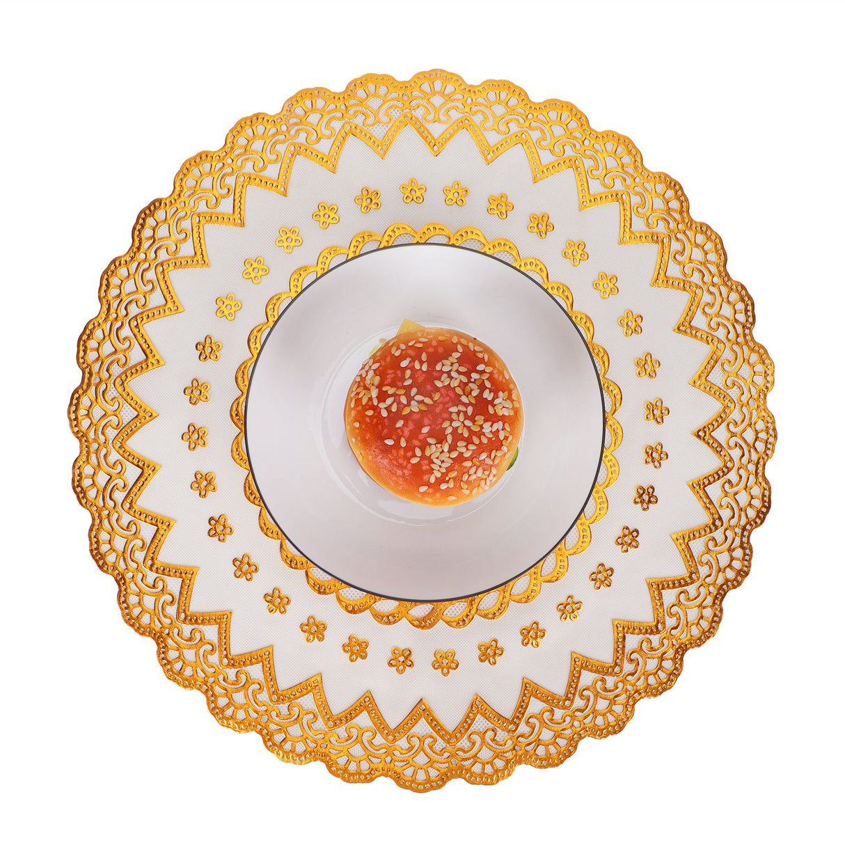 2PCS 38x38cm Table Mats PVC Gold Placemats Cup Mat Coaster for Wedding Party SuppliesRound 04