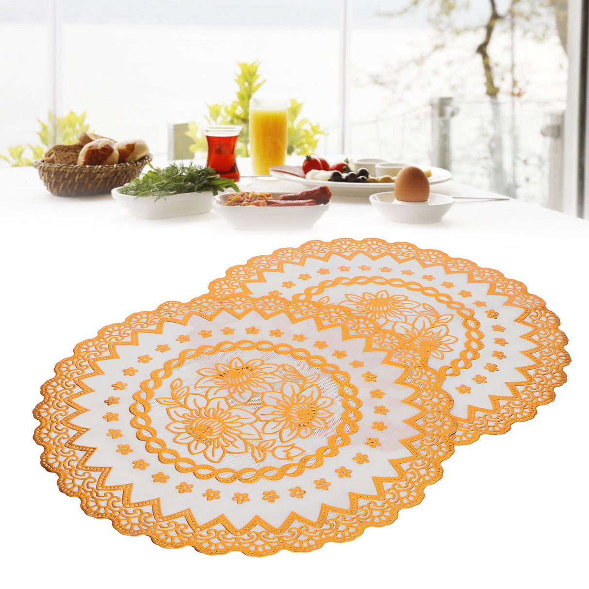 2PCS 38x38cm Table Mats PVC Gold Placemats Cup Mat Coaster for Wedding Party SuppliesRound 04