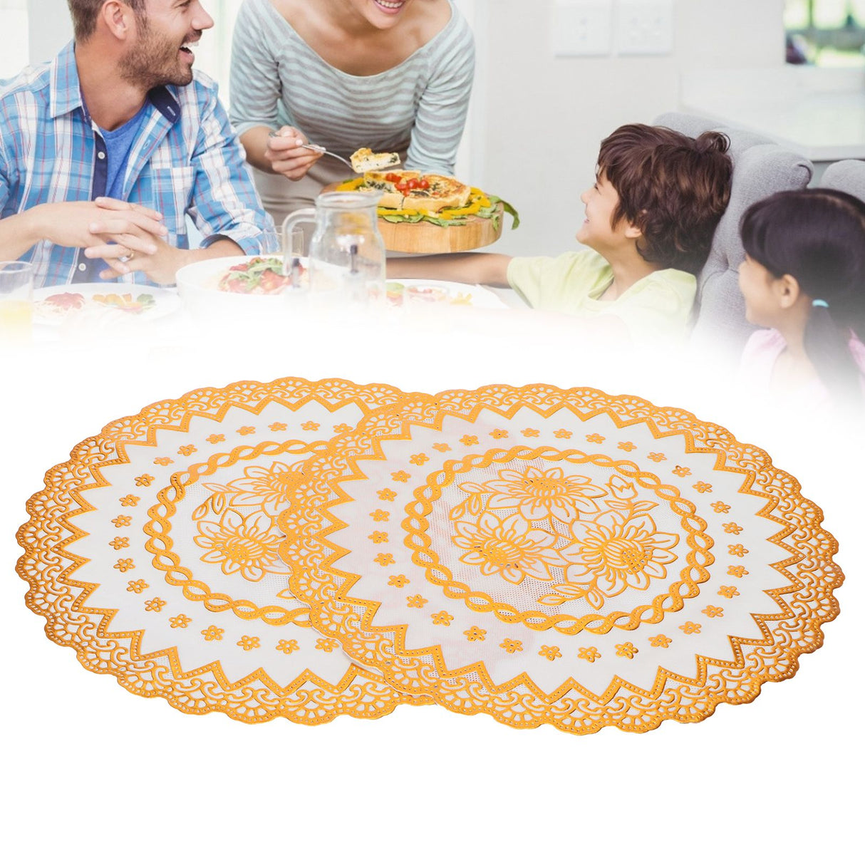2PCS 38x38cm Table Mats PVC Gold Placemats Cup Mat Coaster for Wedding Party SuppliesRound 04