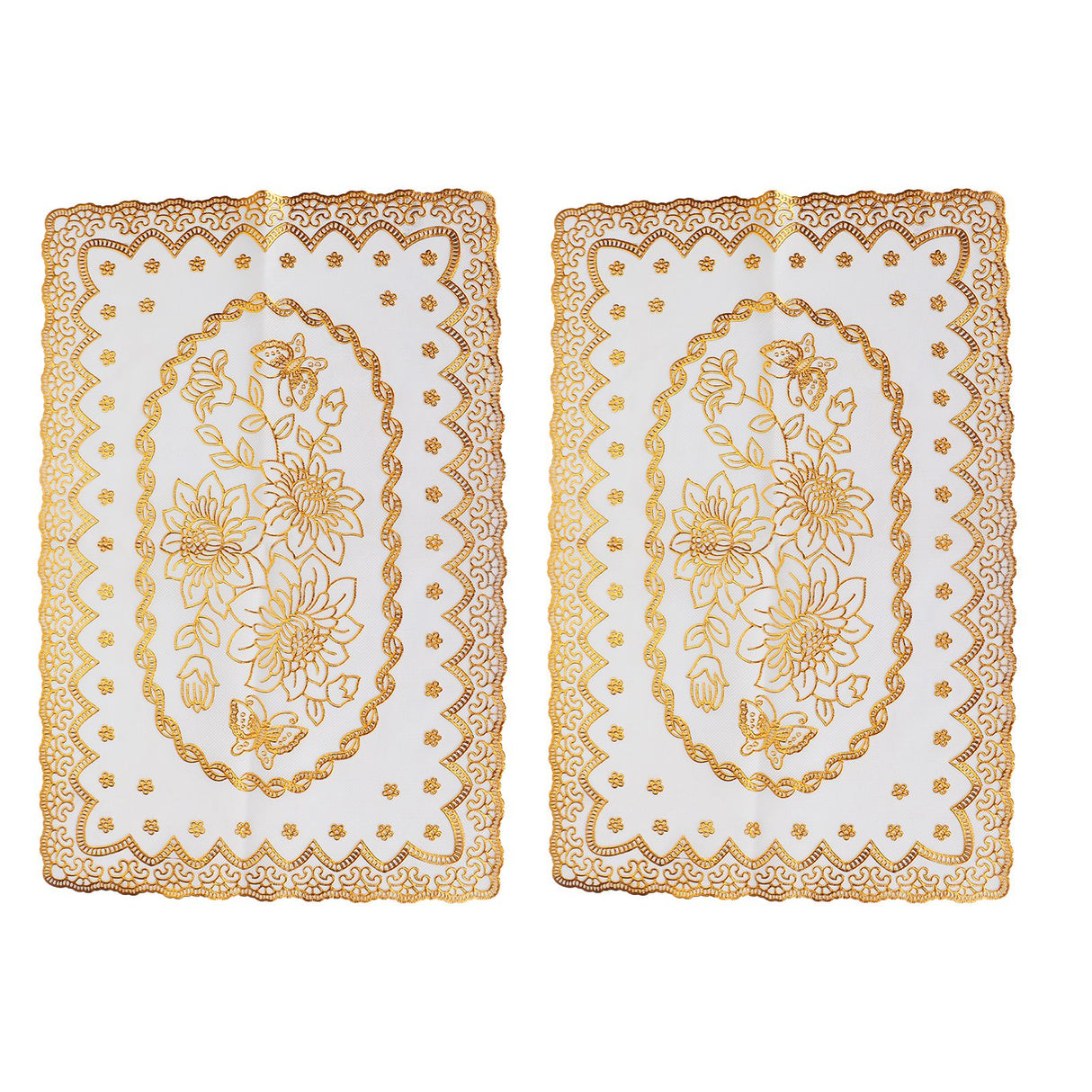 2PCS 30cmx45cm PVC Table Mat Gold Placemats Cup Coaster Pad Kitchen Wedding DecorationStyle 1