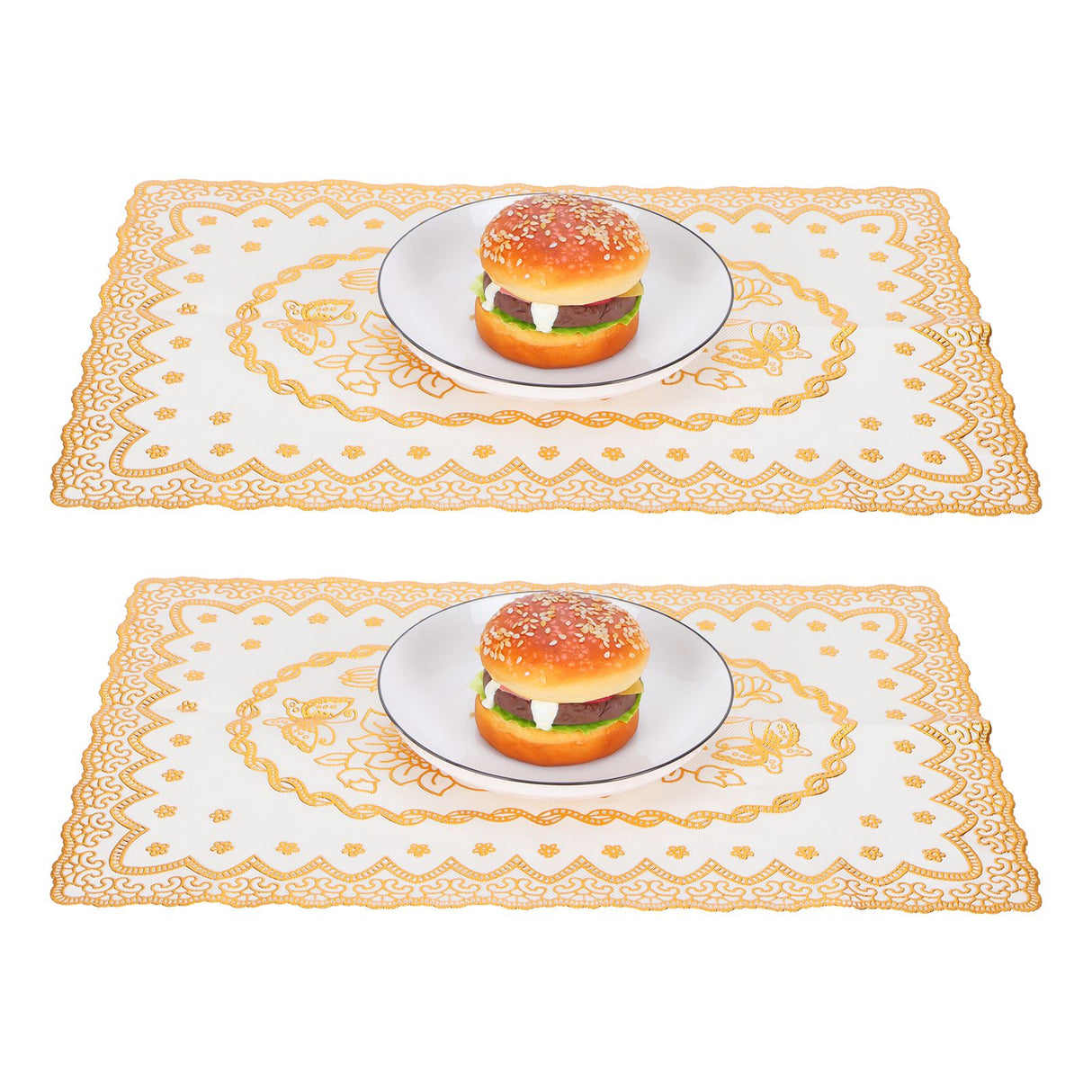 2PCS 30cmx45cm PVC Table Mat Gold Placemats Cup Coaster Pad Kitchen Wedding DecorationStyle 1