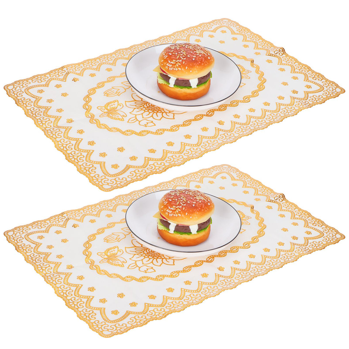 2PCS 30cmx45cm PVC Table Mat Gold Placemats Cup Coaster Pad Kitchen Wedding DecorationStyle 1