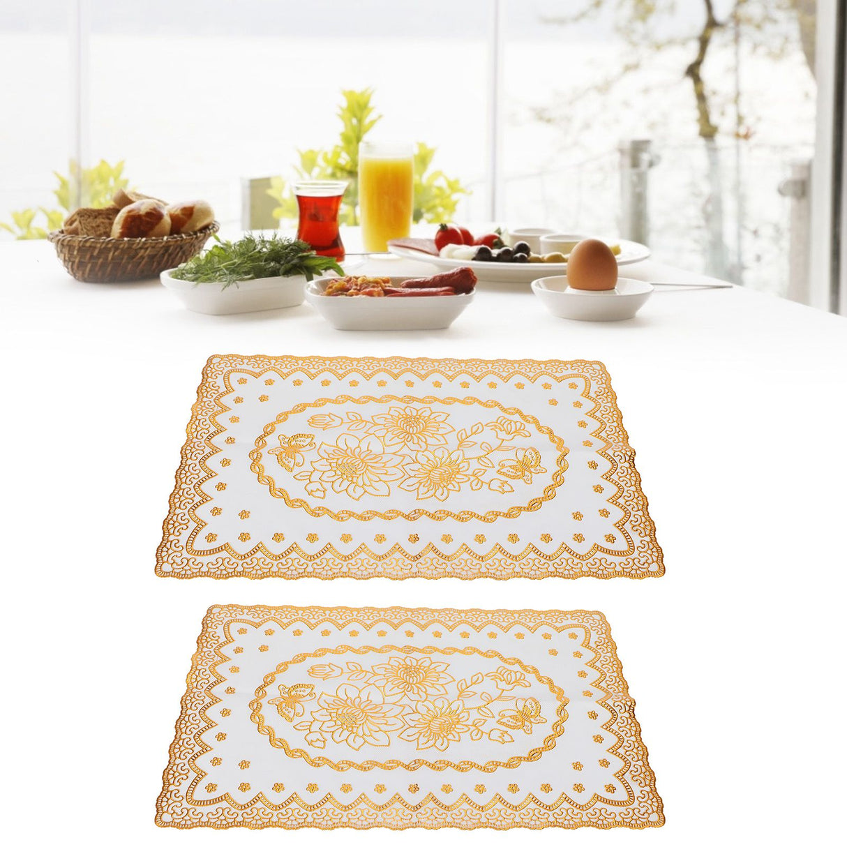 2PCS 30cmx45cm PVC Table Mat Gold Placemats Cup Coaster Pad Kitchen Wedding DecorationStyle 1