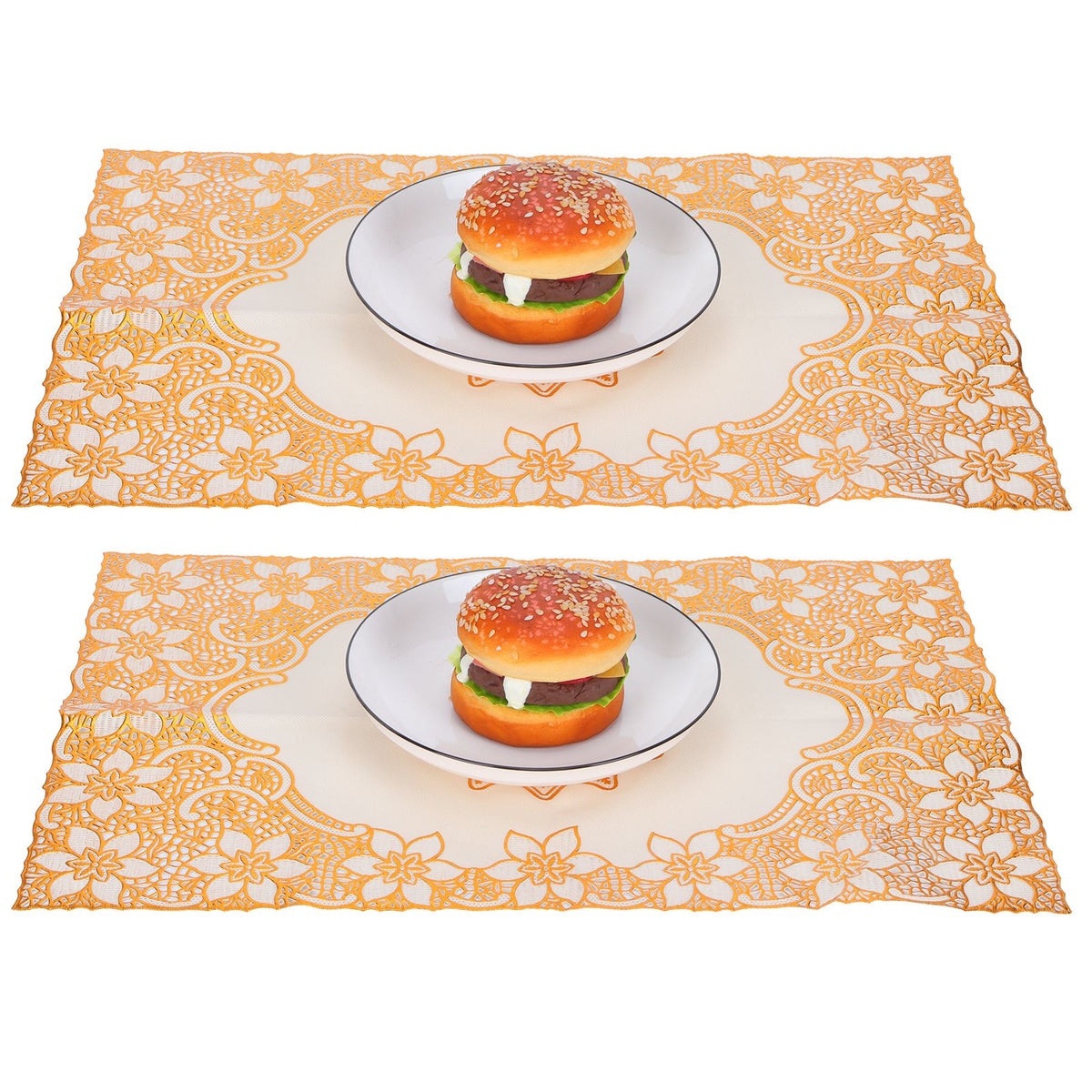 2PCS 30cmx45cm PVC Table Mat Gold Placemats Cup Coaster Pad Kitchen Wedding DecorationStyle 2