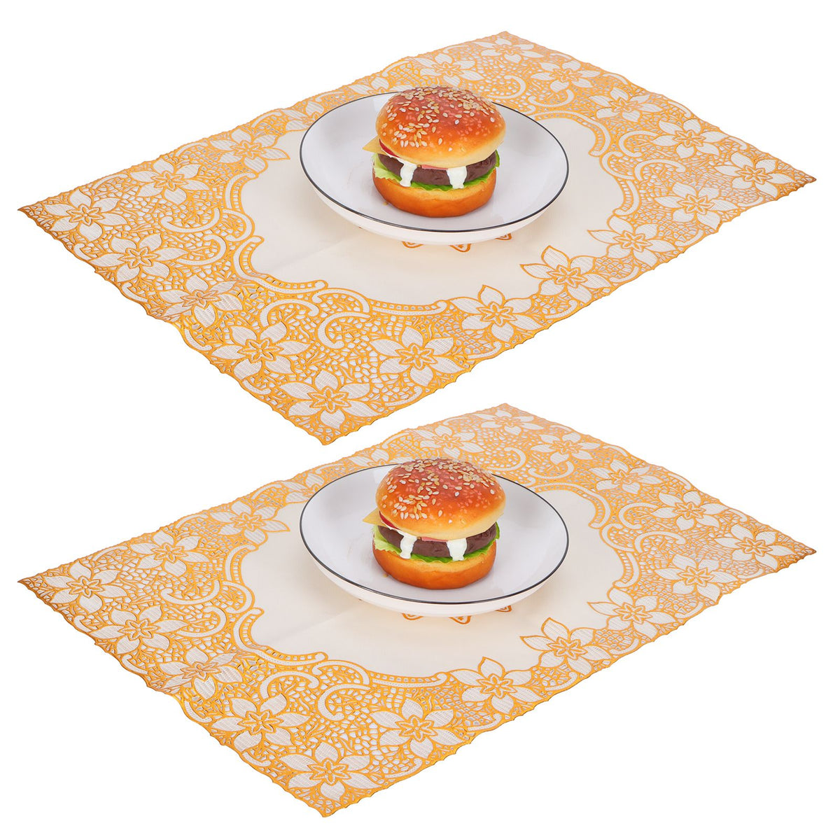 2PCS 30cmx45cm PVC Table Mat Gold Placemats Cup Coaster Pad Kitchen Wedding DecorationStyle 2