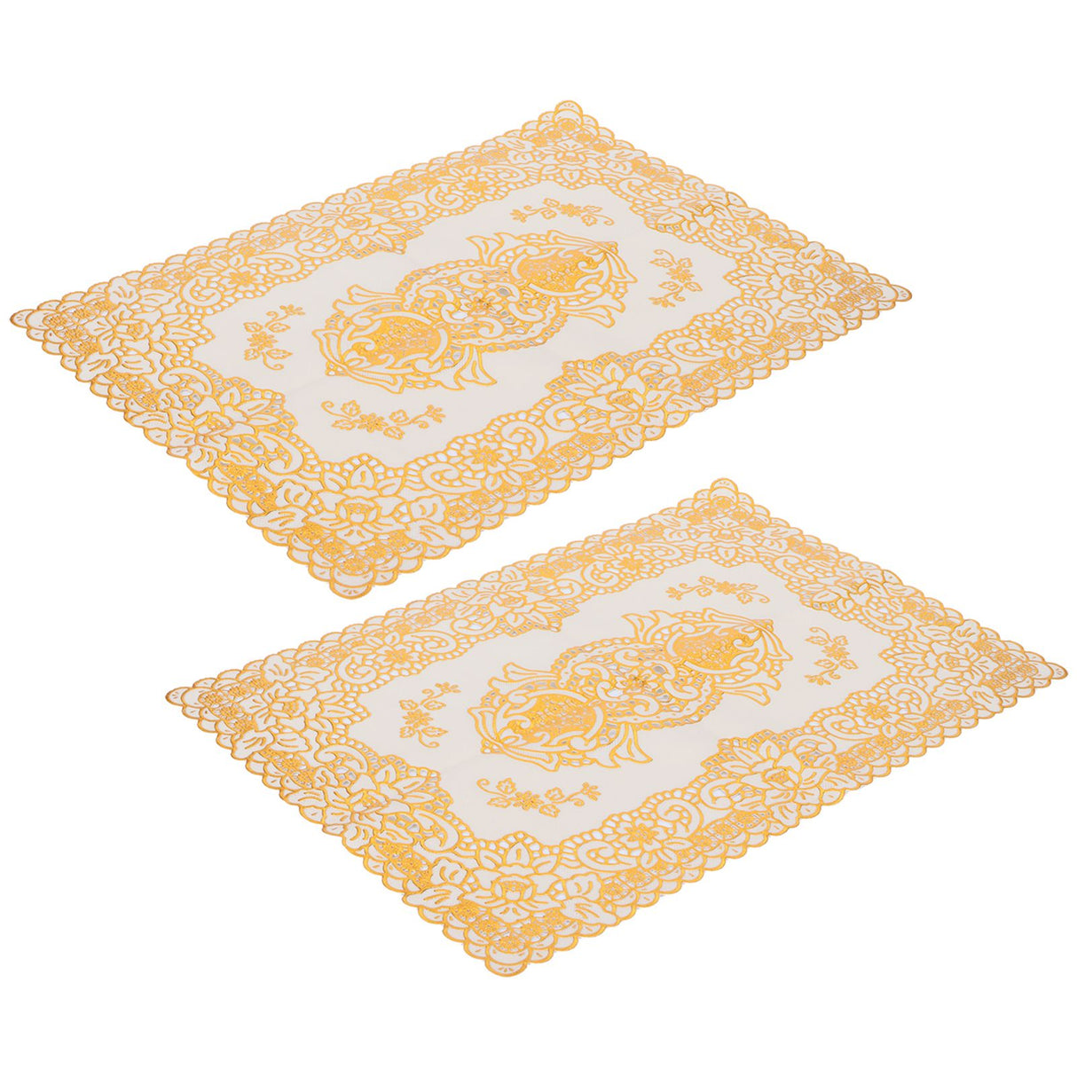 2PCS 30cmx45cm PVC Table Mat Gold Placemats Cup Coaster Pad Kitchen Wedding DecorationStyle 3