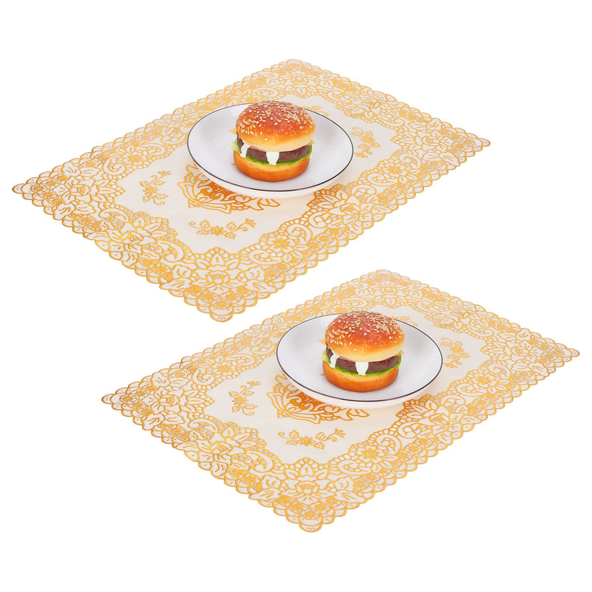 2PCS 30cmx45cm PVC Table Mat Gold Placemats Cup Coaster Pad Kitchen Wedding DecorationStyle 3