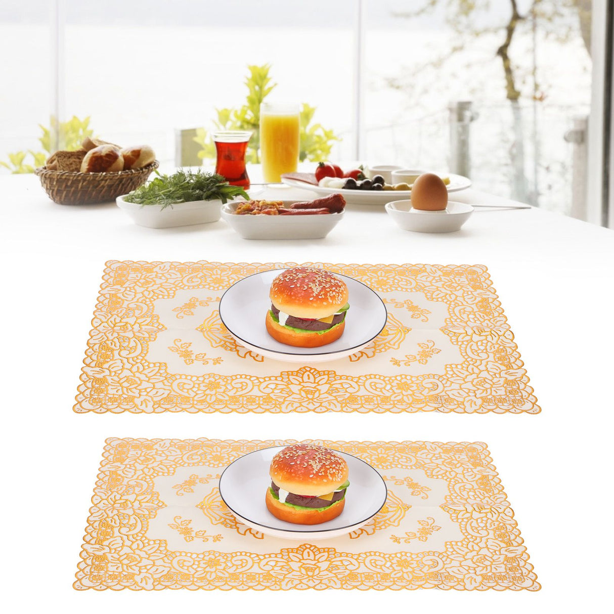 2PCS 30cmx45cm PVC Table Mat Gold Placemats Cup Coaster Pad Kitchen Wedding DecorationStyle 3