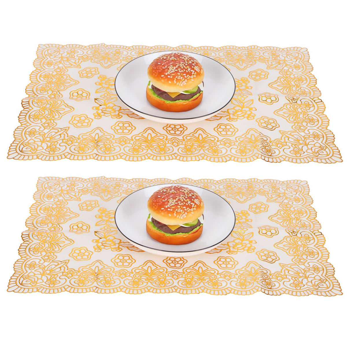 2PCS 30cmx45cm PVC Table Mat Gold Placemats Cup Coaster Pad Kitchen Wedding DecorationStyle 4
