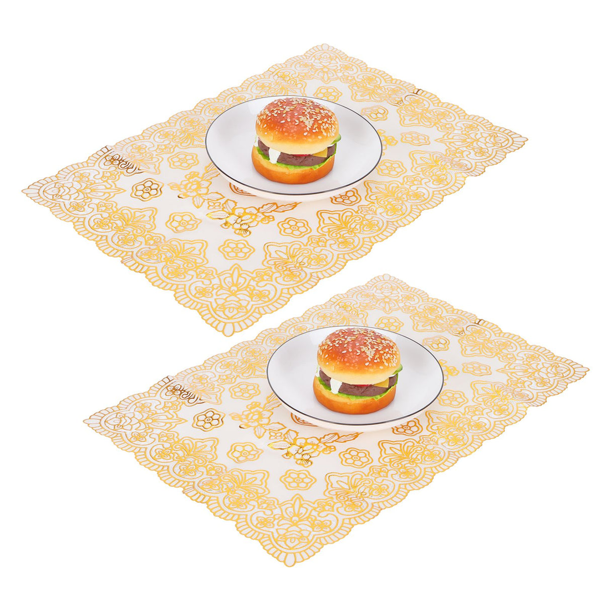 2PCS 30cmx45cm PVC Table Mat Gold Placemats Cup Coaster Pad Kitchen Wedding DecorationStyle 4