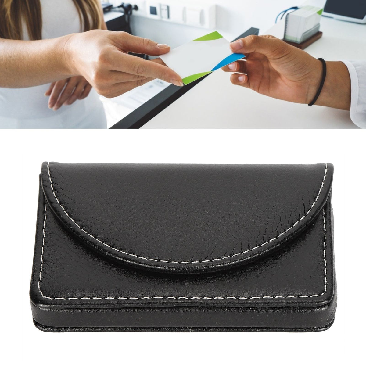 Business Name Card Case PU Leather Holder Organizer Gifts for Traveling BusinessBlack 033#