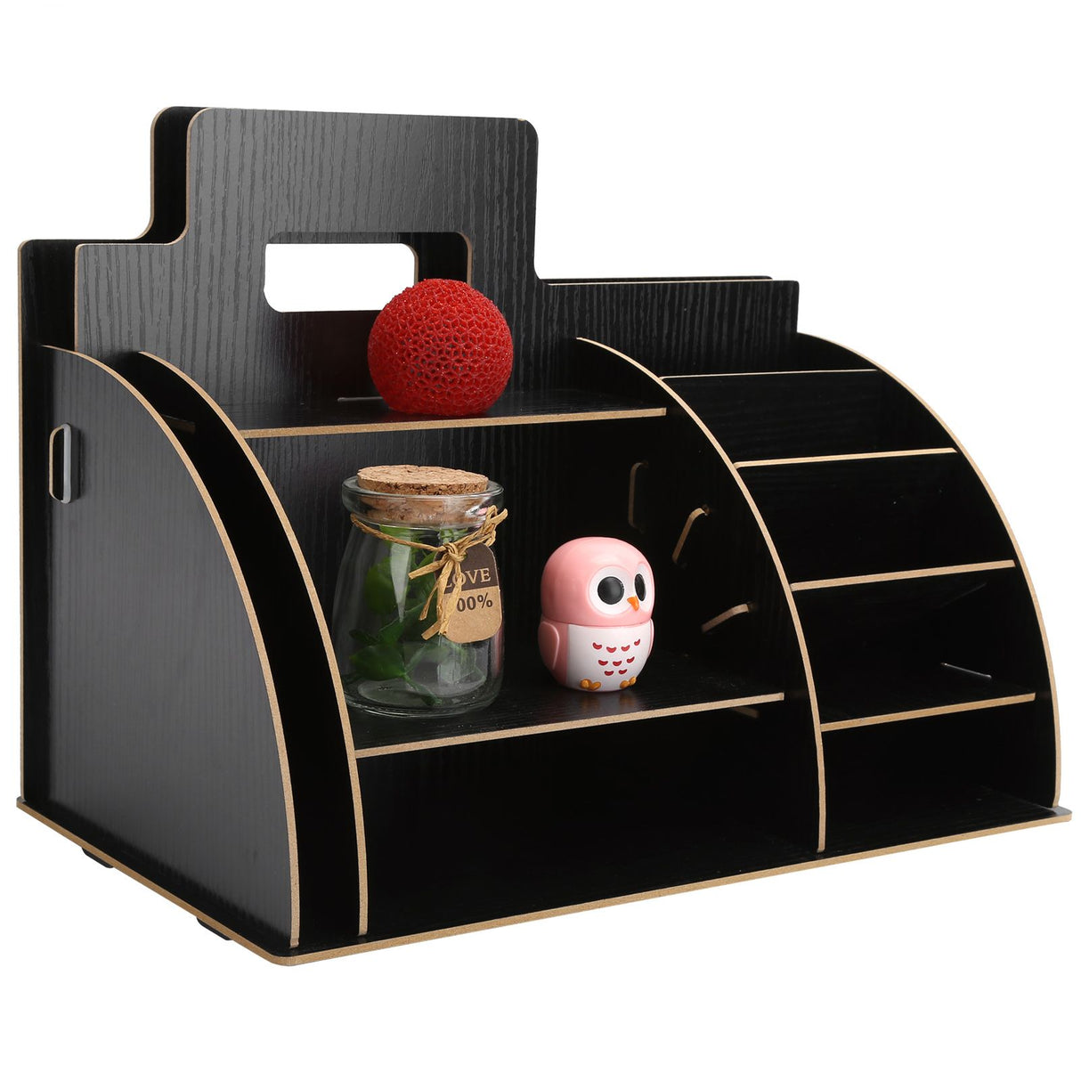 Wood Desktop Organizer Innovative Cosmetics Stationery Storage Rack for Home OfficeBlack