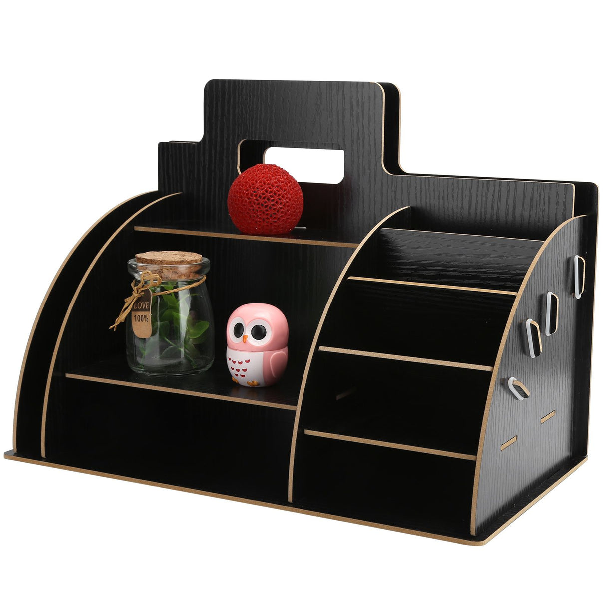 Wood Desktop Organizer Innovative Cosmetics Stationery Storage Rack for Home OfficeBlack