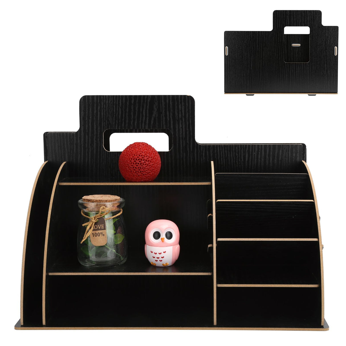 Wood Desktop Organizer Innovative Cosmetics Stationery Storage Rack for Home OfficeBlack