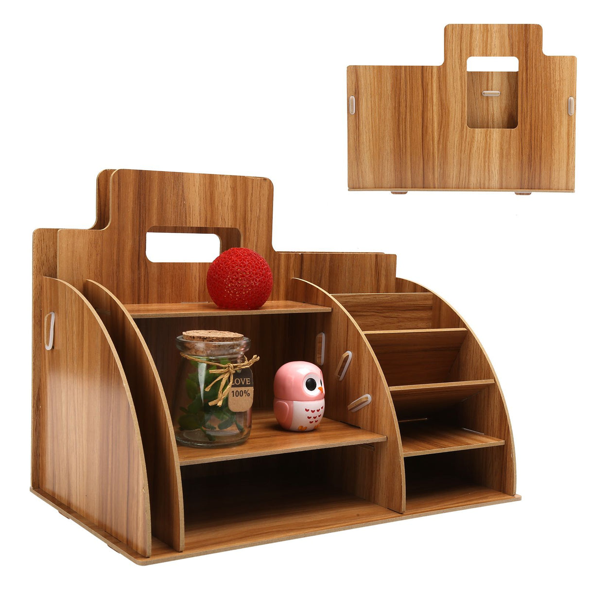 Wood Desktop Organizer Innovative Cosmetics Stationery Storage Rack for Home OfficeCherry Wood Color
