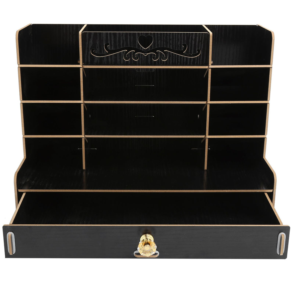 Wooden Storage Box Innovative Desktop Pen Holder Container Stationery Rack OrganizerBlack