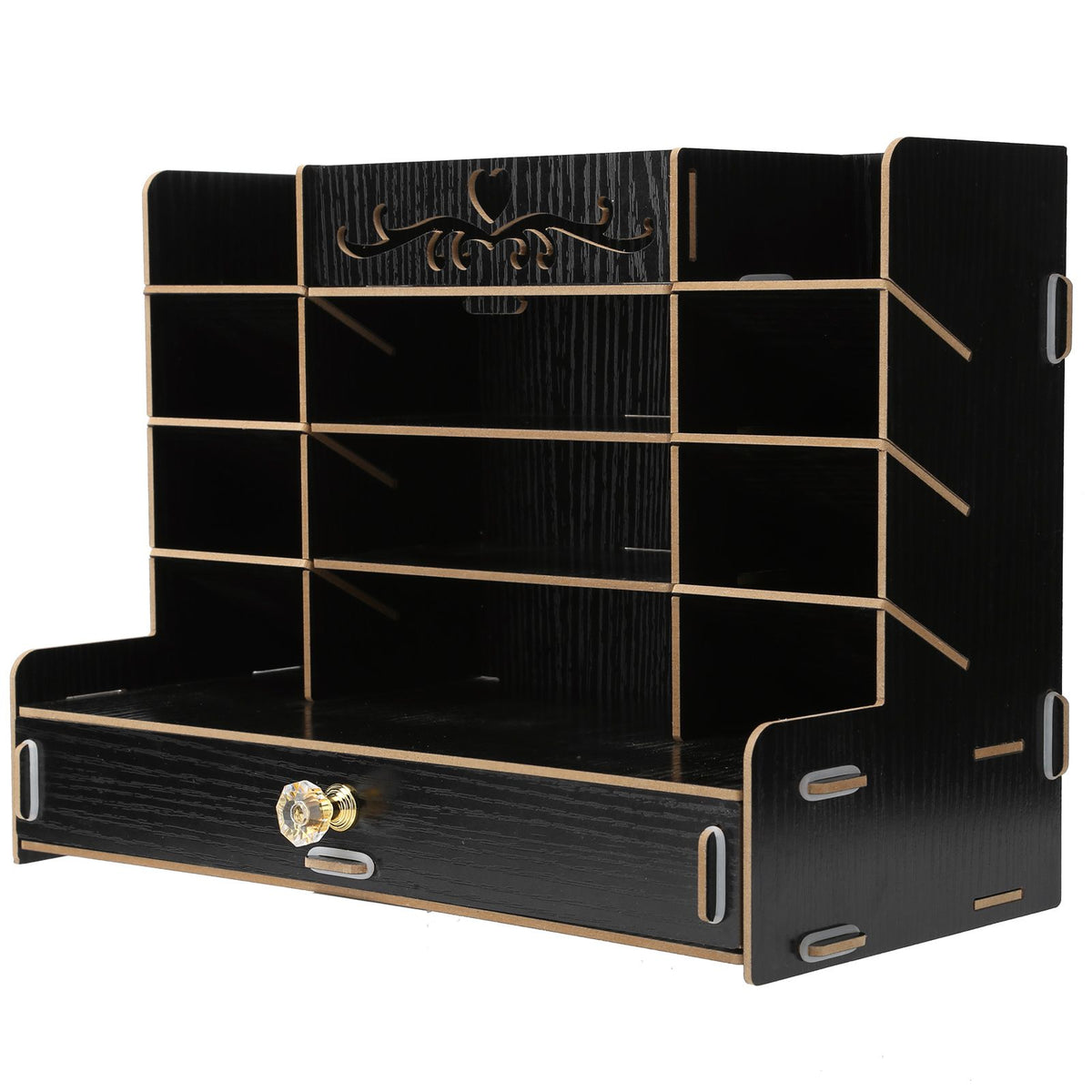 Wooden Storage Box Innovative Desktop Pen Holder Container Stationery Rack OrganizerBlack