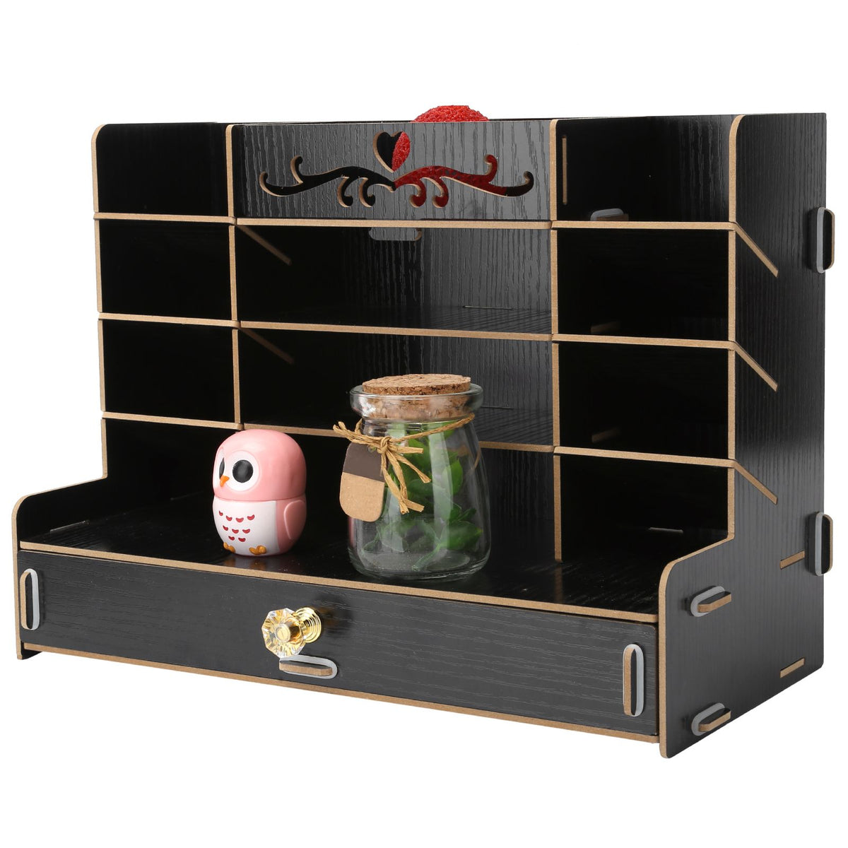 Wooden Storage Box Innovative Desktop Pen Holder Container Stationery Rack OrganizerBlack