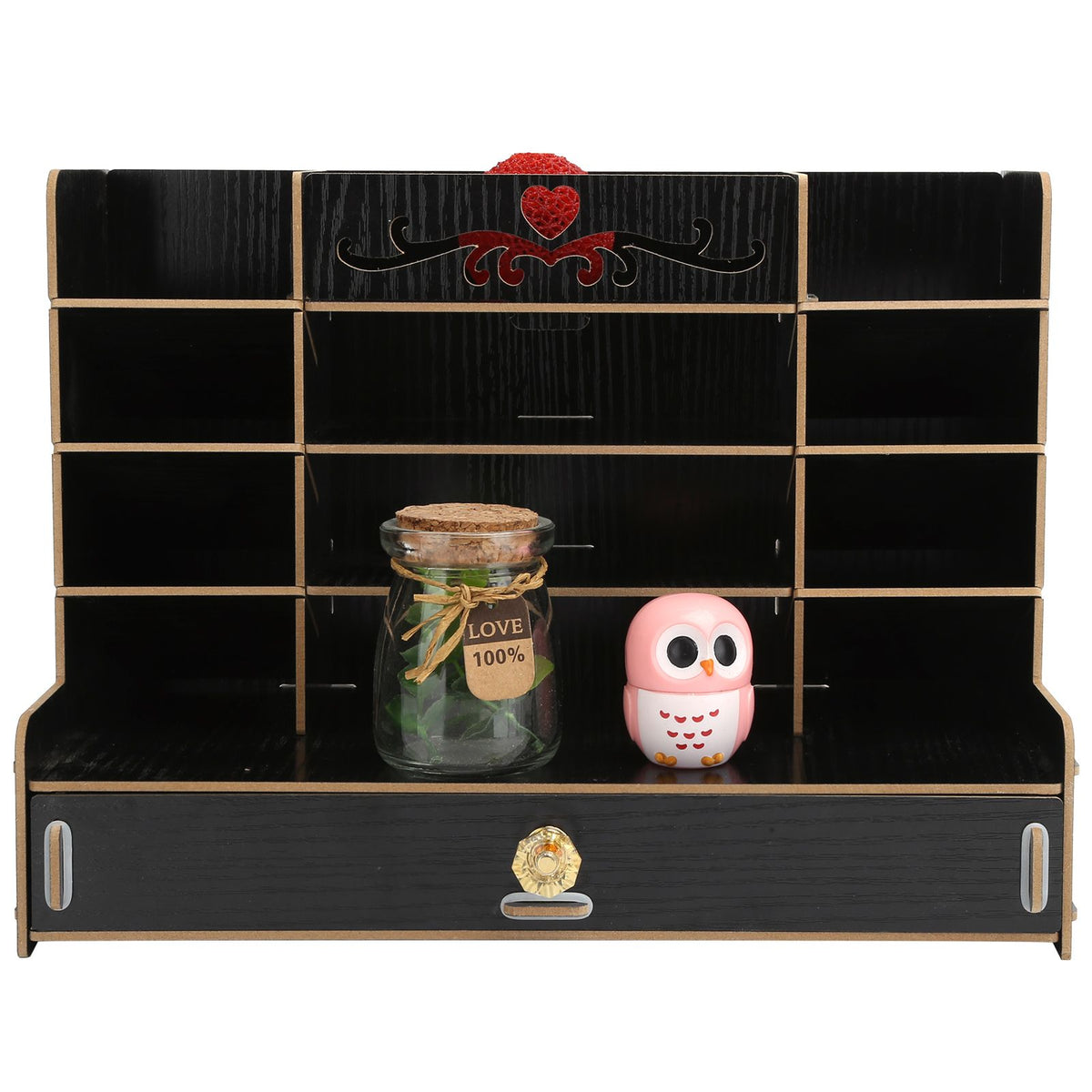Wooden Storage Box Innovative Desktop Pen Holder Container Stationery Rack OrganizerBlack