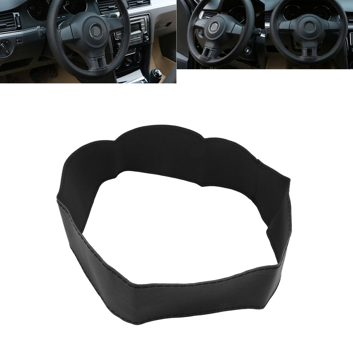 Universal Steering Wheel Cover with Needle Thread Protector for External Diameter of 3738cm(Black Black Thread )