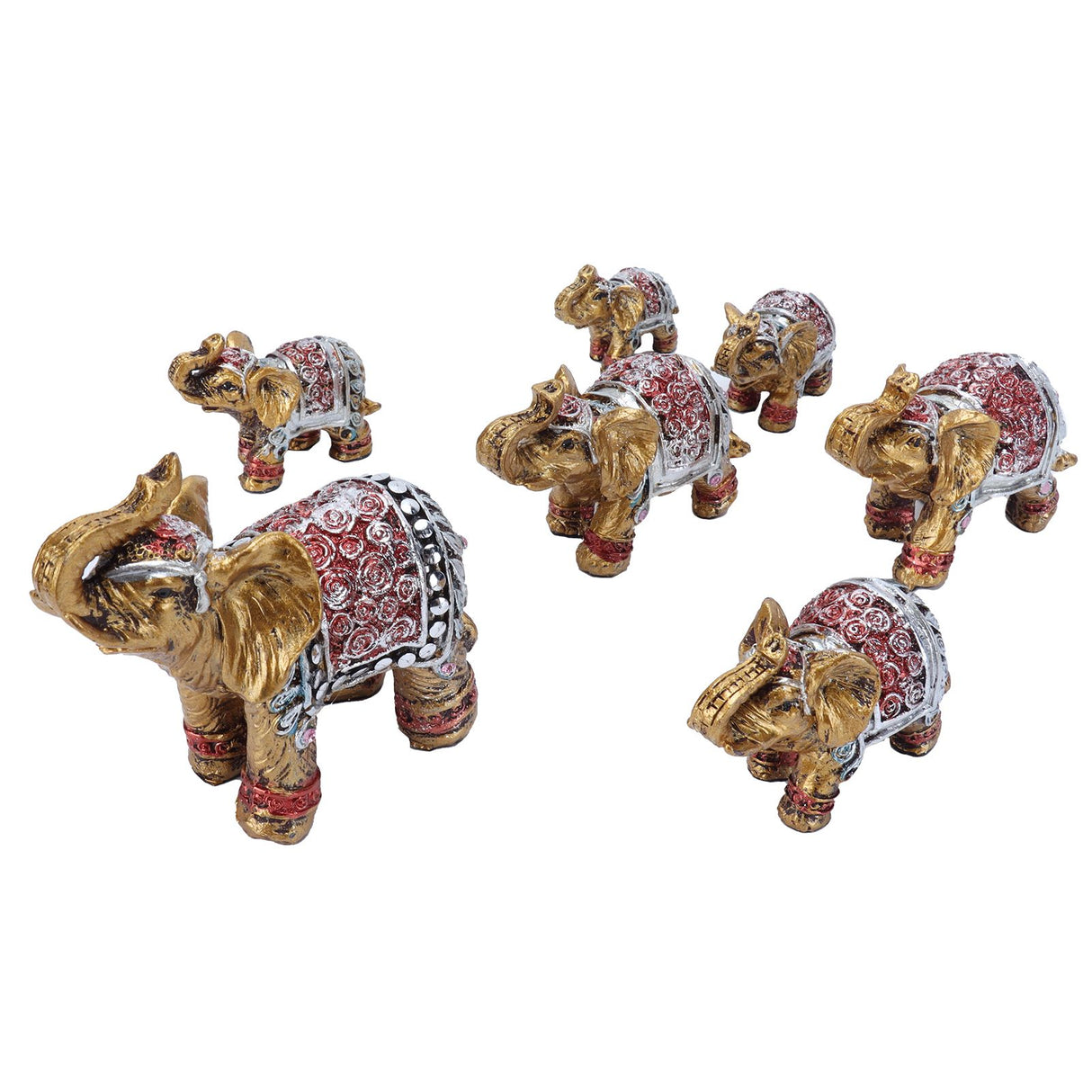 7Pcs Cute Resin Elephant Statue Decor Vivid Ornament Craft Gift for Home Table Decoration