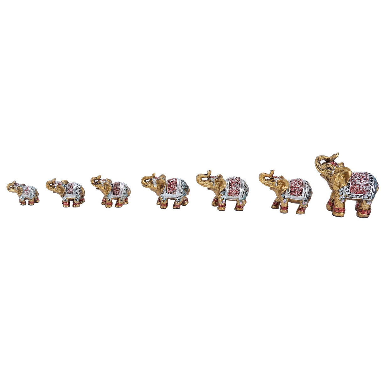 7Pcs Cute Resin Elephant Statue Decor Vivid Ornament Craft Gift for Home Table Decoration