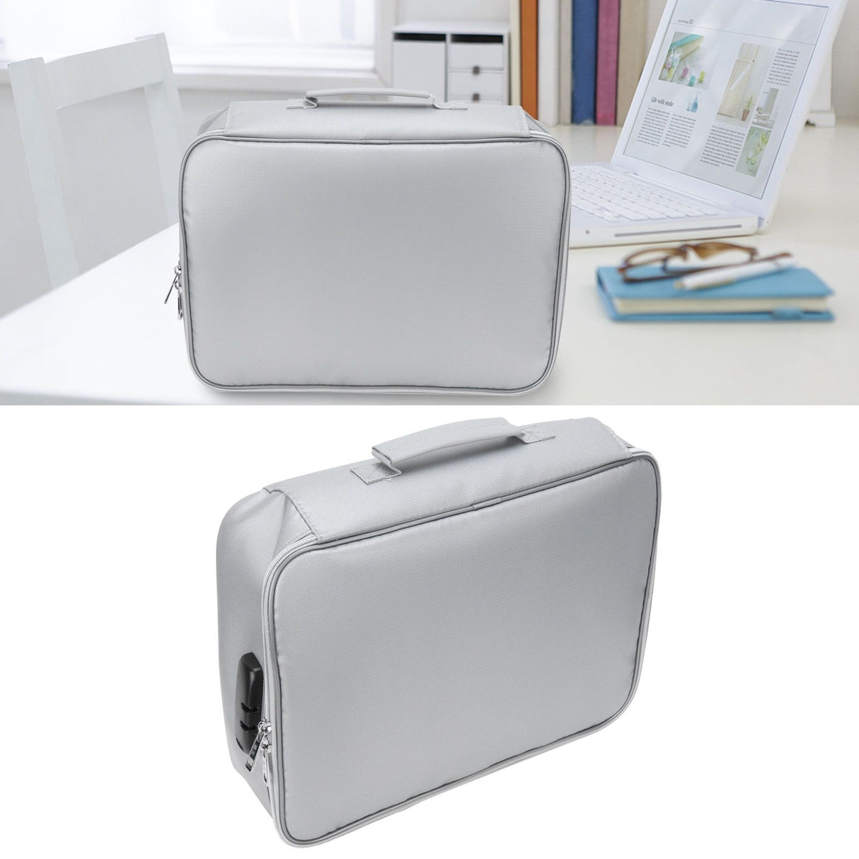 Files Storage Bag Multifunction Fireproof Waterproof Office Document Organizer Silver