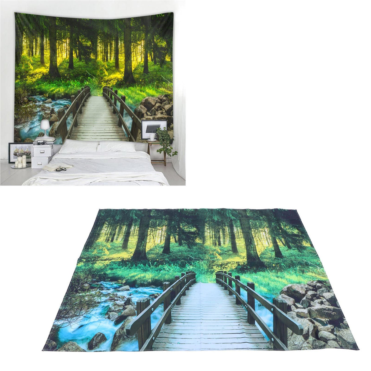 Polyester Tapestry Forest Landscape Pattern Wall Hanging Blanket Bedroom Dormitory Decors150x150cm