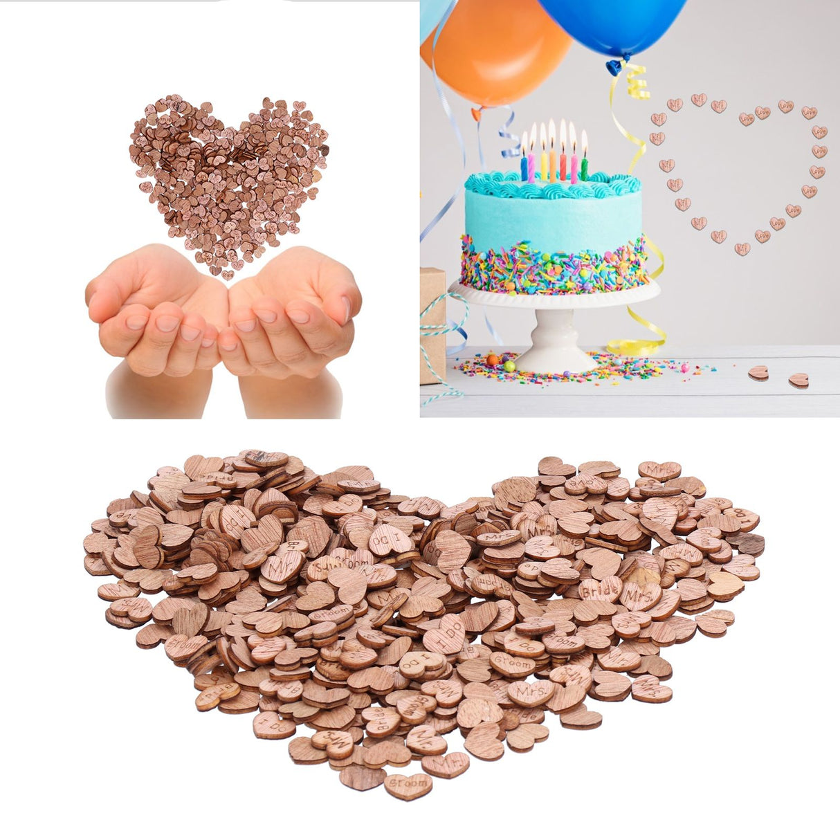 500Pcs Heart‑Shape Chips Wood Grain Slice Decoration DIY Hand‑Made Scrapbook Crafts