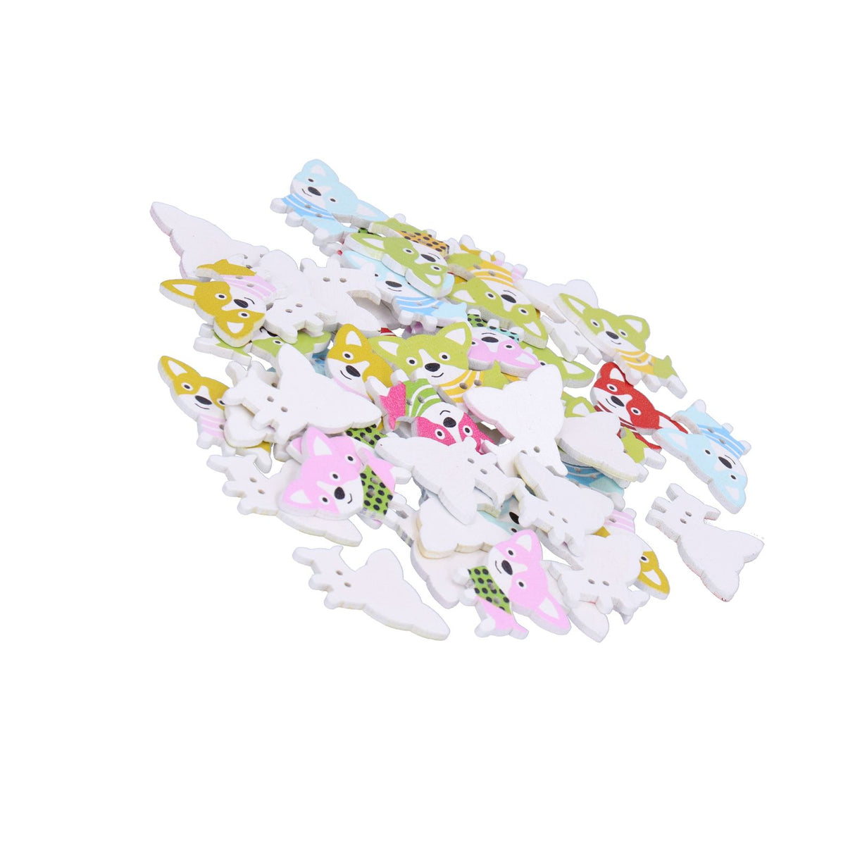 50Pcs Mixed Wooden Buttons Cartoon Dog Shape Button DIY HandSewn Clothes Decoration